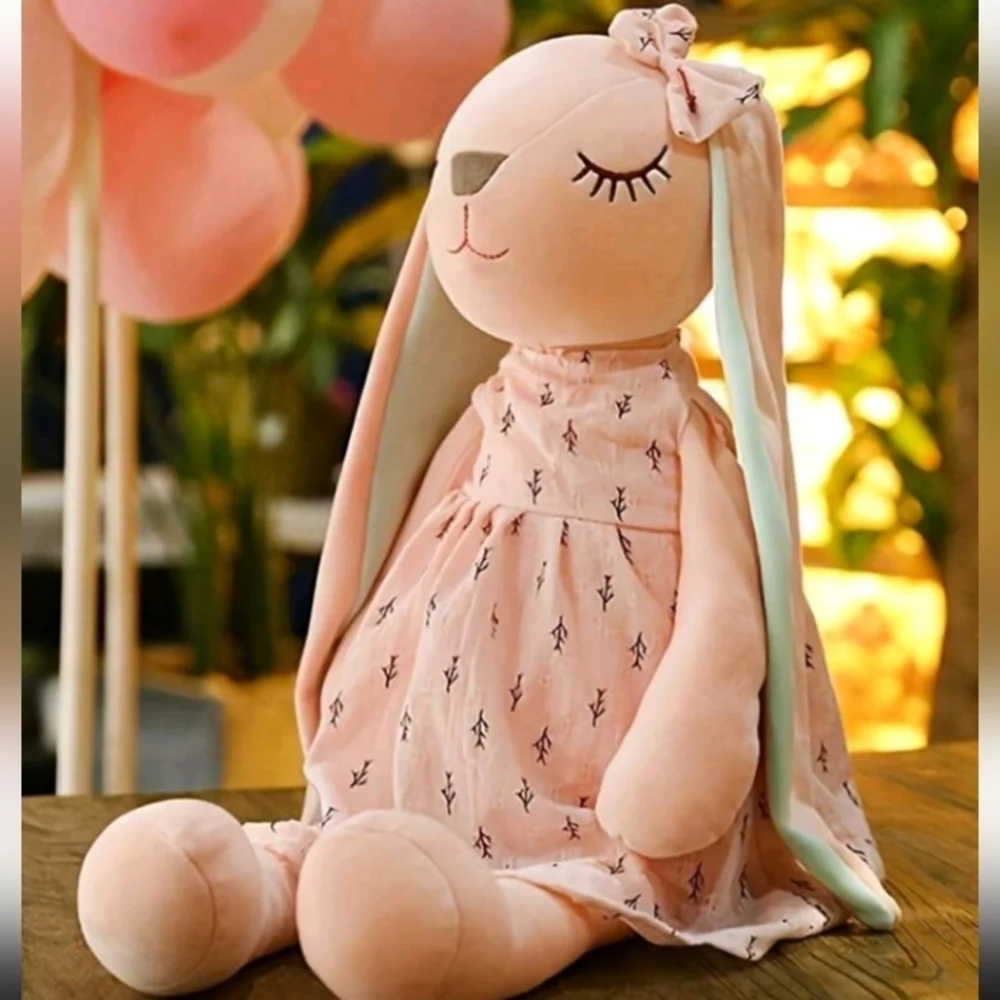 Charming Pink and Mint Stuffed Plush Bunny Toy